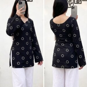 RJ14 KURTIS Women Rayon Printed A-line Kurti ( Black )