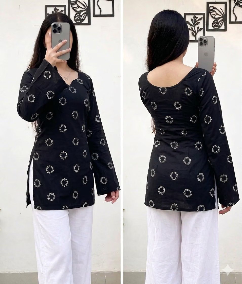 RJ14 KURTIS Women Rayon Printed A-line Kurti ( Black )