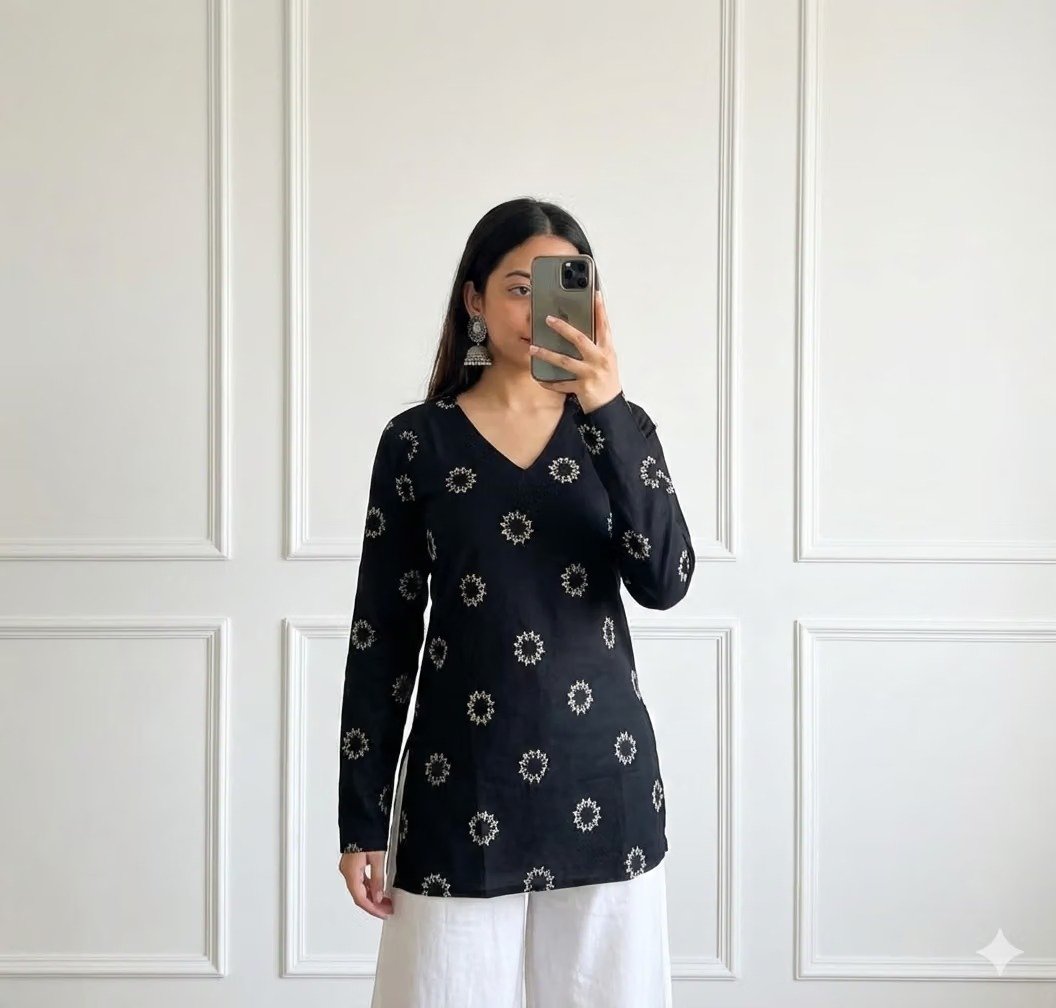 RJ14 KURTIS Women Rayon Printed A-line Kurti ( Black ) - Image 4