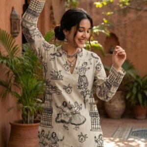 ZYLA Women Cotton Printed Straight Kurti ( Beig