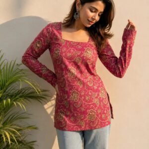drapenest Women Rayon Printed Straight Kurti ( Pink )